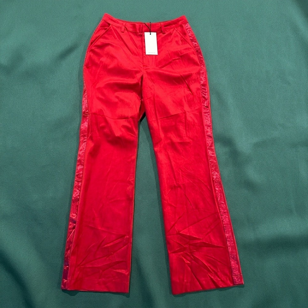7 For All Mankind Trousers Womens 6 Red Wide Leg Velvet Tuxedo Stripe NWT